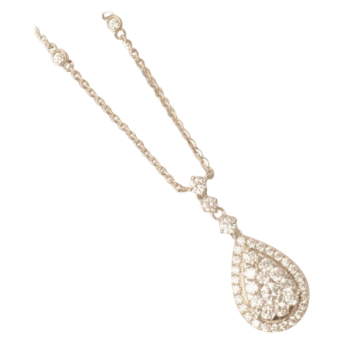 Halo Teardrop Diamond Necklace in 14K Solid Gold (Certified)