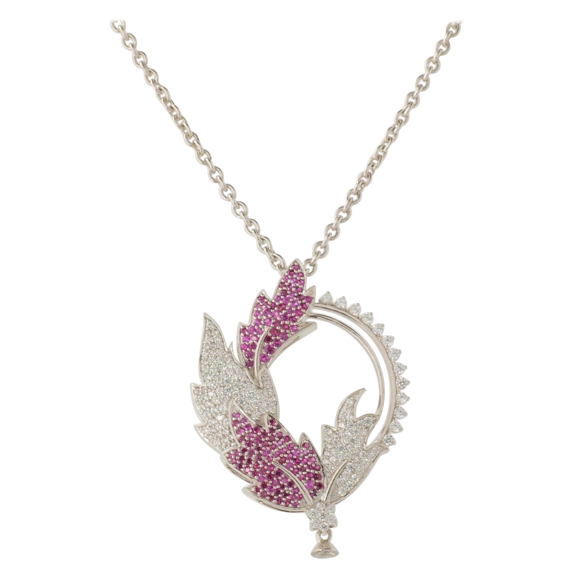 Collana con ciondolo in oro massiccio 14K con gemma di rubino Leaf (certificato)