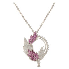 Collana con ciondolo in oro massiccio 14K con gemma di rubino Leaf (certificato)