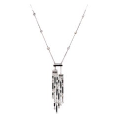 Collier Art Déco en or massif 14k (certifié) avec houppe en diamant et pierre d'onyx