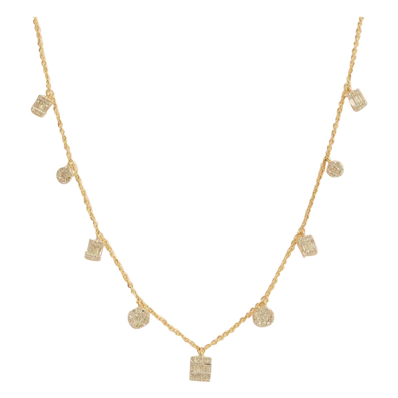 Collier station de diamants en or massif 14k (certifié) en vente