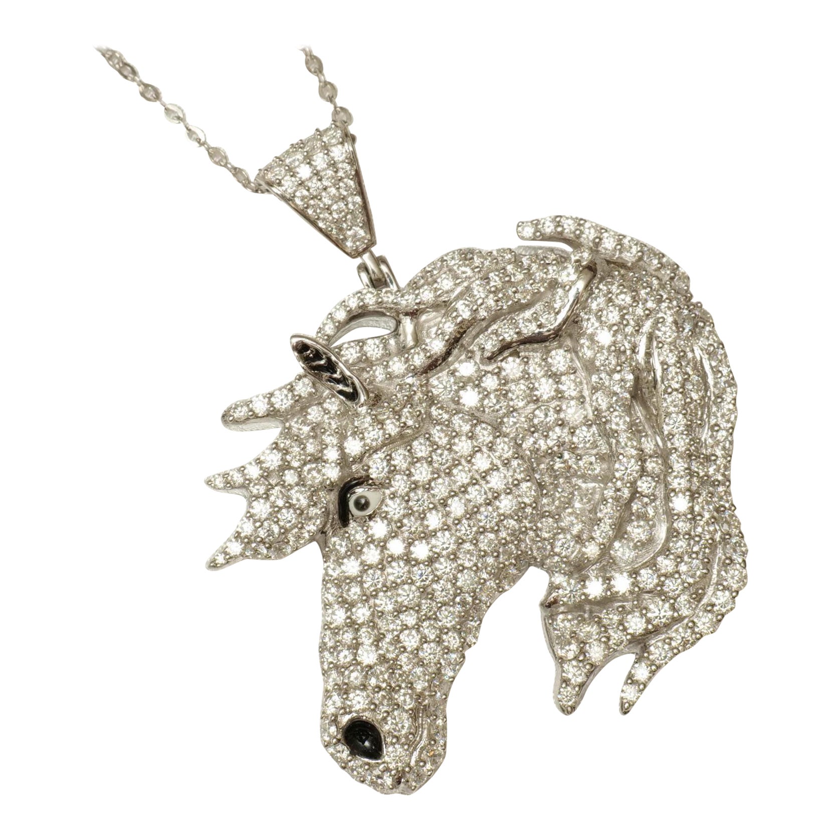 Horse Majestic Equine Diamond Pendant Necklace in 14K Solid Gold (Certified) For Sale