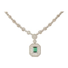Halo Emerald Diamond Necklace in 14K Solid Gold (Certified)