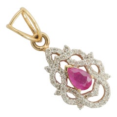 Collana con ciondolo in oro massiccio 14K con rubino e diamante in filigrana (certificato)