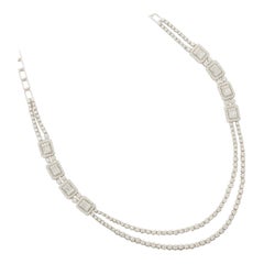 Collier de diamants en or massif 14k (certifié) avec halo superposé et illusion