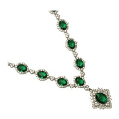 Halo Oval Emerald Diamond Necklace in 14k Solid Gold (Certified)