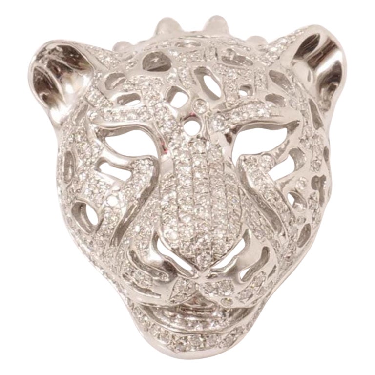 Panther Head Diamond Pendant in 14k Solid Gold (Certified) For Sale