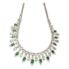 Halo Emerald Diamond Drop Necklace in 14K Solid Gold (Certified)
