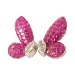 Orecchini con diamante e zaffiro rosa Butterfly in oro massiccio 14K (certificati)