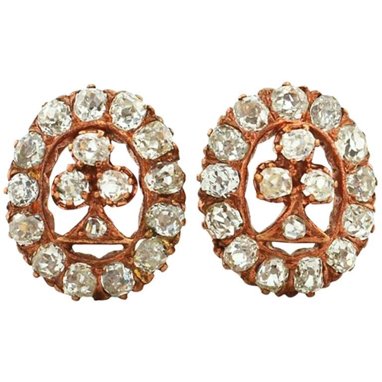 Victorian Old Mine Cut Diamond Rose Gold Earrings For Sale