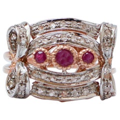 Rubies, Diamonds, Rose Gold and Silver Ring.