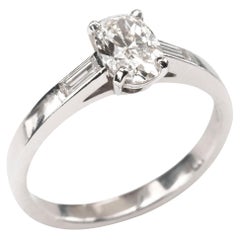 Modern Oval Diamond and Platinum Solitaire Ring, 0.91 Carats