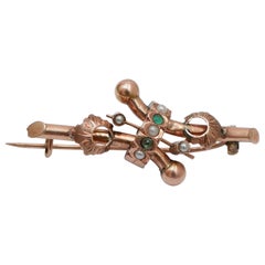 Emeralds, Pearls, Rose Gold Brooch