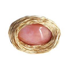 Pink Agate Cabochon Statement Cocktail Ring One-Of-a-Kind by the Artist
