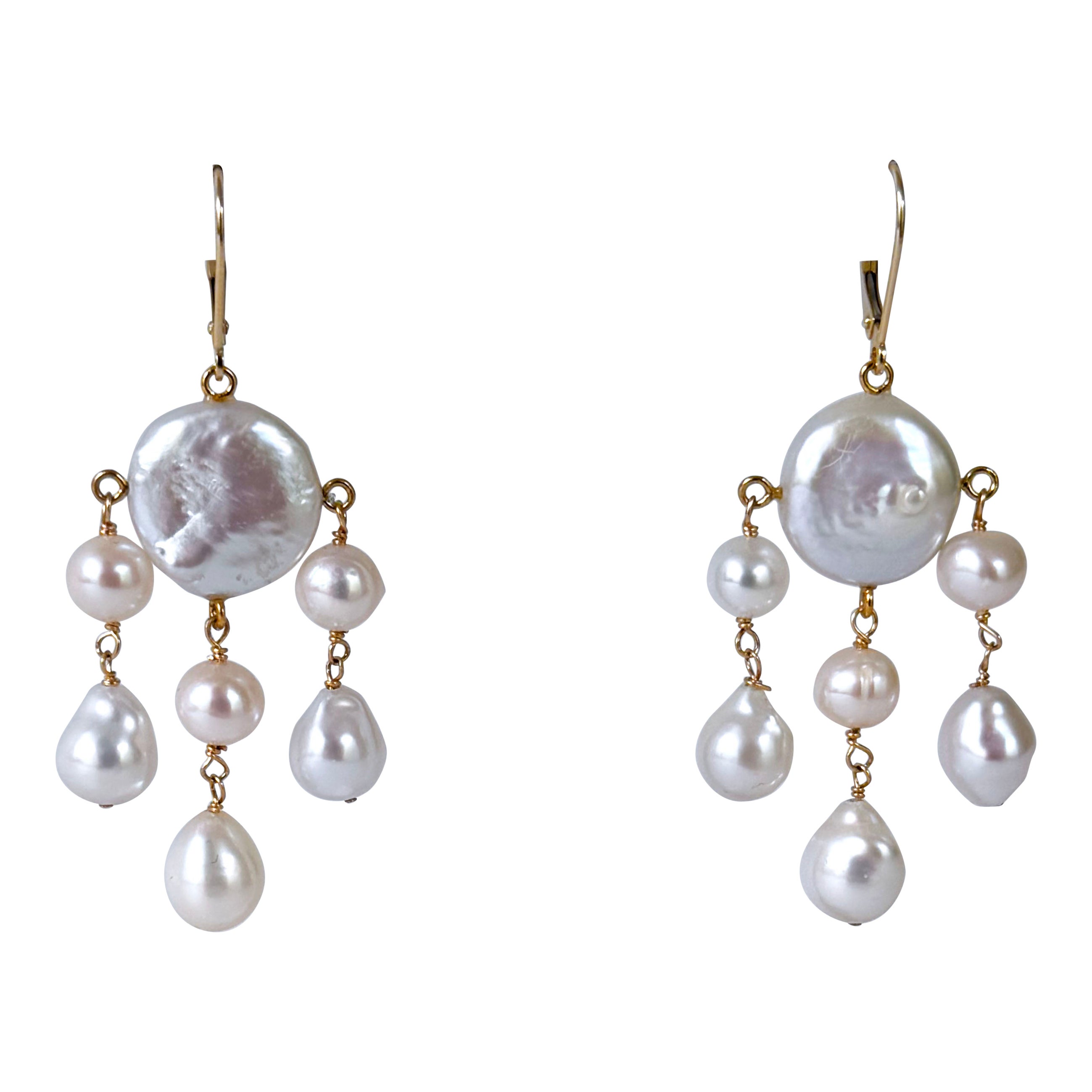Marina J. Boucles d'oreilles chandelier en perles avec crochets à levier 14k massifs