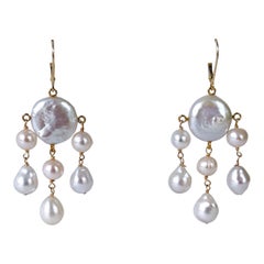 Marina J. Boucles d'oreilles chandelier en perles avec crochets à levier 14k massifs