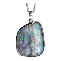 Fountain of life Large Boulder Opal Silver necklace fine quality australian gem