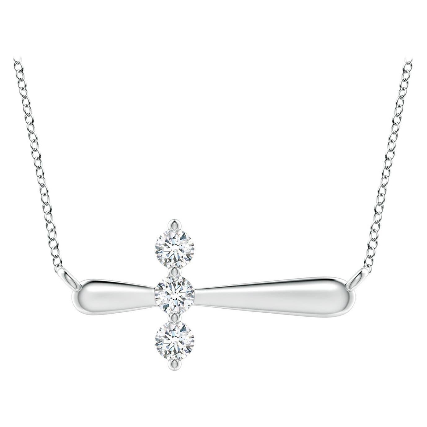 Angara Natural Diamond Sideways Cross Necklace in Platinum for Women