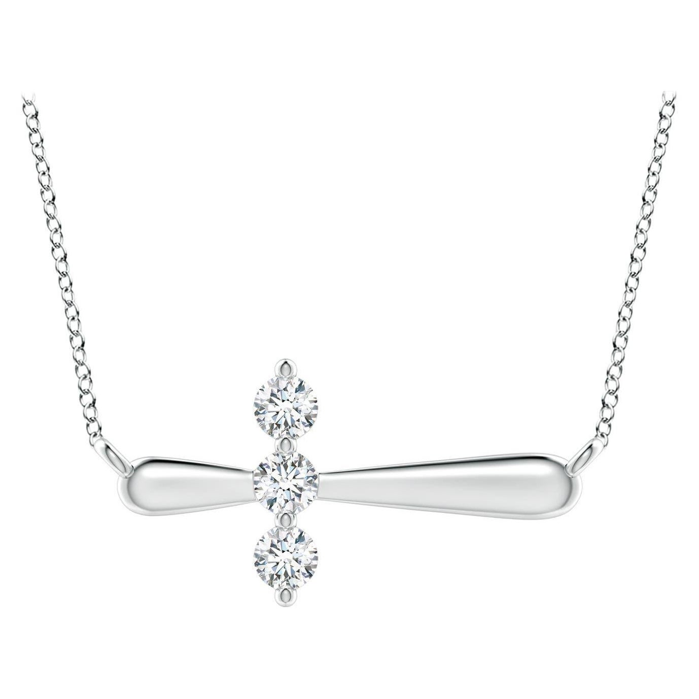 Angara Natural Diamond Sideways Cross Necklace in 925 Sterling Silver for Women