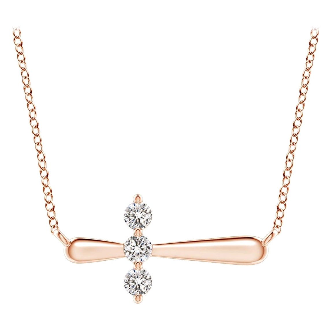 Angara Natural Diamond Sideways Cross Necklace in 14K Rose Gold for Women