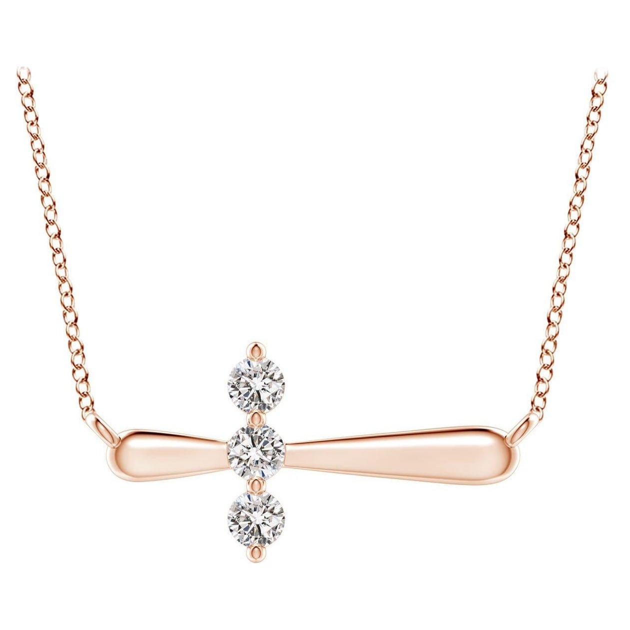 Angara Natural Diamond Sideways Cross Necklace in 14K Rose Gold for Women