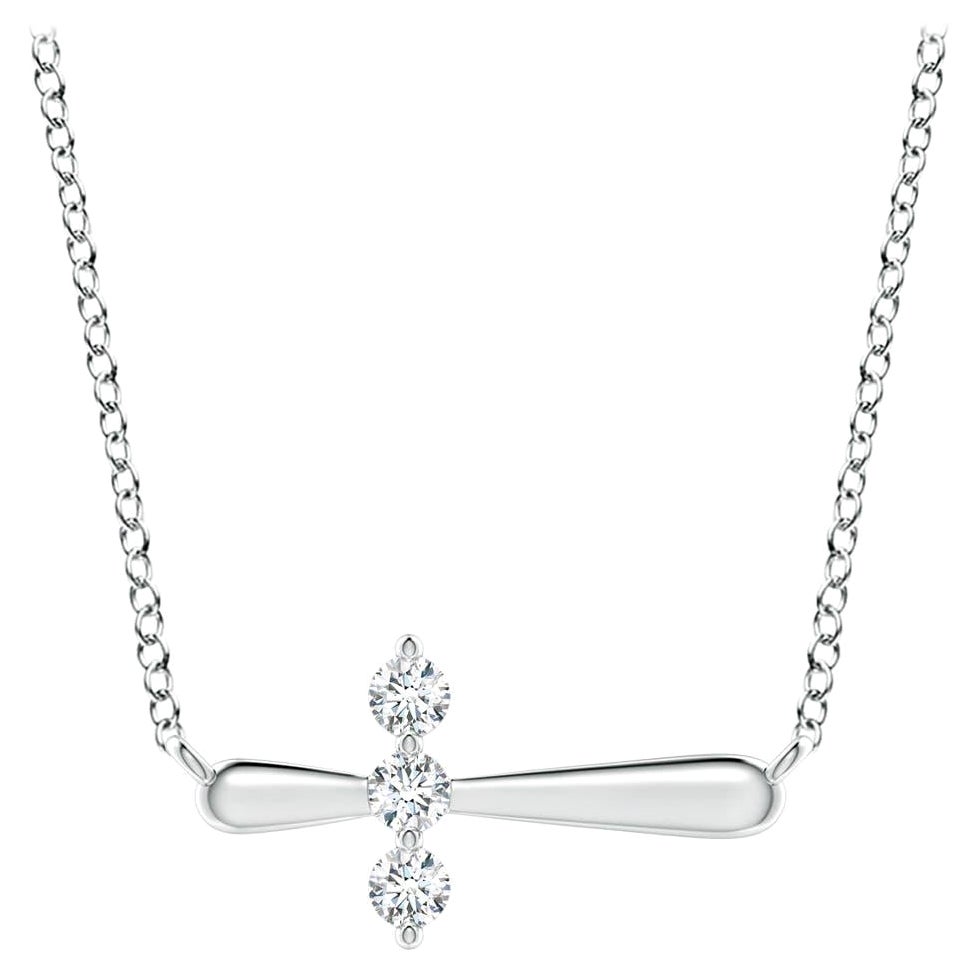 Angara Natural Diamond Sideways Cross Necklace in 14K White Gold for Women