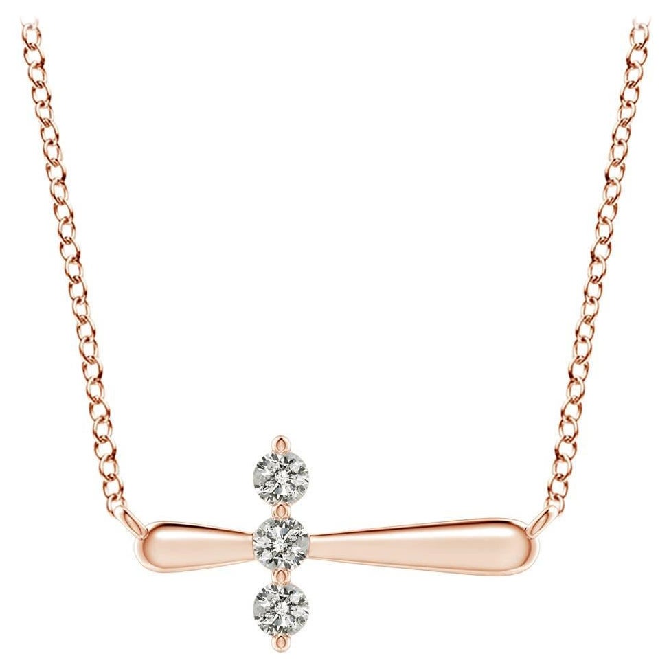 Angara Natural Diamond Sideways Cross Necklace in 14K Rose Gold for Women
