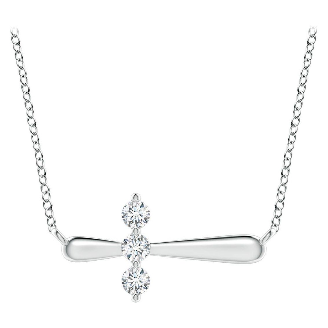 Angara Natural Diamond Sideways Cross Necklace in 14K White Gold for Women