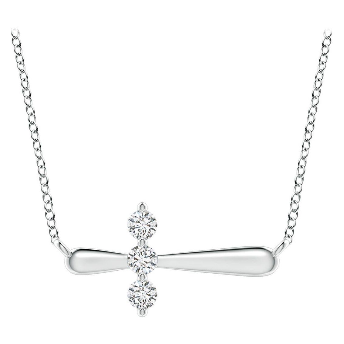 Angara Natural Diamond Sideways Cross Necklace in 14K White Gold for Women