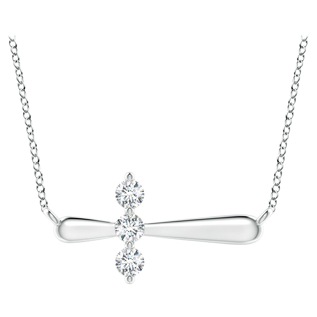 Angara Natural Diamond Sideways Cross Necklace in 14K White Gold for Women For Sale