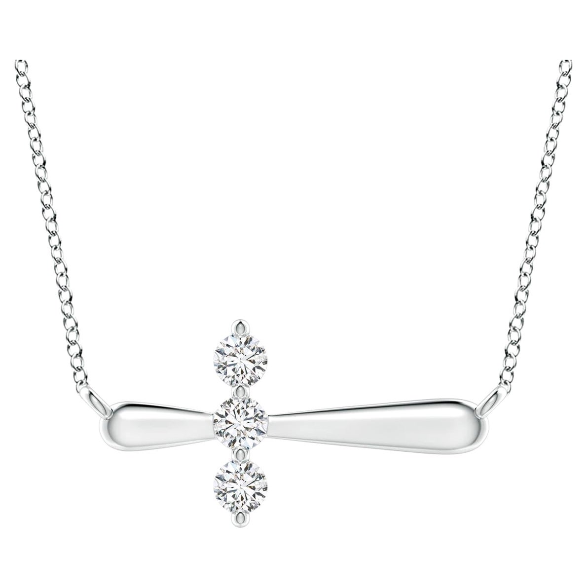 Angara Natural Diamond Sideways Cross Necklace in 14K White Gold for Women