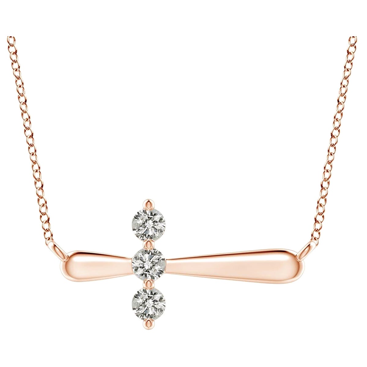 Angara Natural Diamond Sideways Cross Necklace in 14K Rose Gold for Women