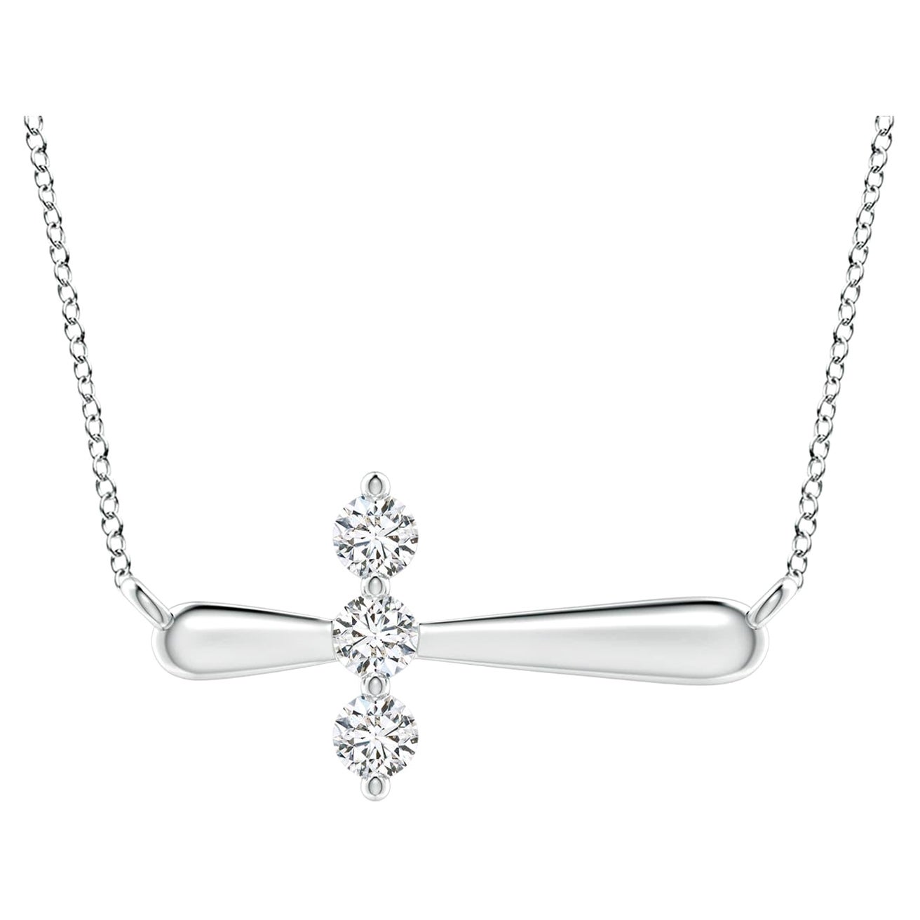 Angara Natural Diamond Sideways Cross Necklace in 14K White Gold for Women
