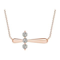Angara Natural Diamond Sideways Cross Necklace in 14K Rose Gold for Women