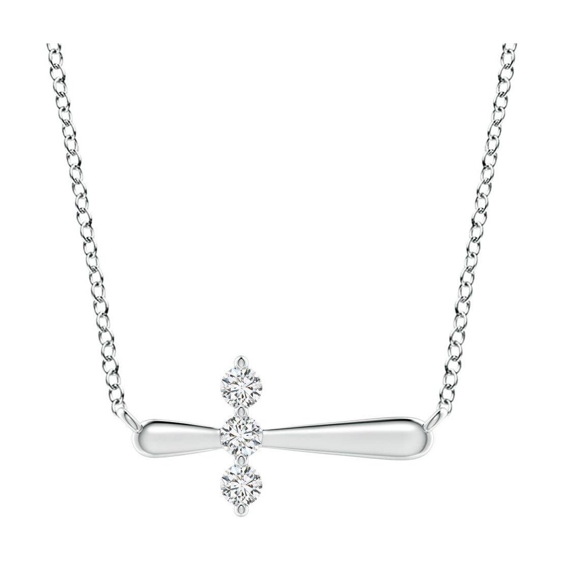 Angara Natural Diamond Sideways Cross Necklace in 14K White Gold for Women For Sale