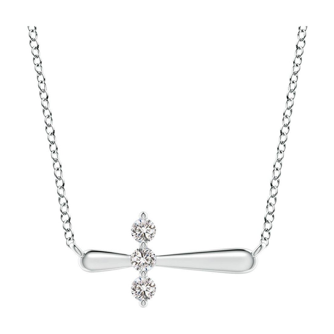 Angara Natural Diamond Sideways Cross Necklace in 14K White Gold for Women