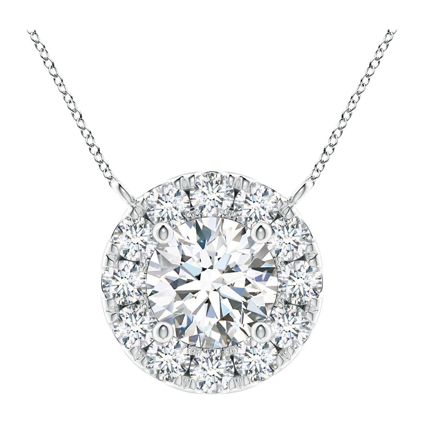 Angara Natural Round Diamond Necklace with Halo in Platinum for Women