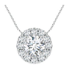 Angara Natural Round Diamond Necklace with Halo in Platinum for Women