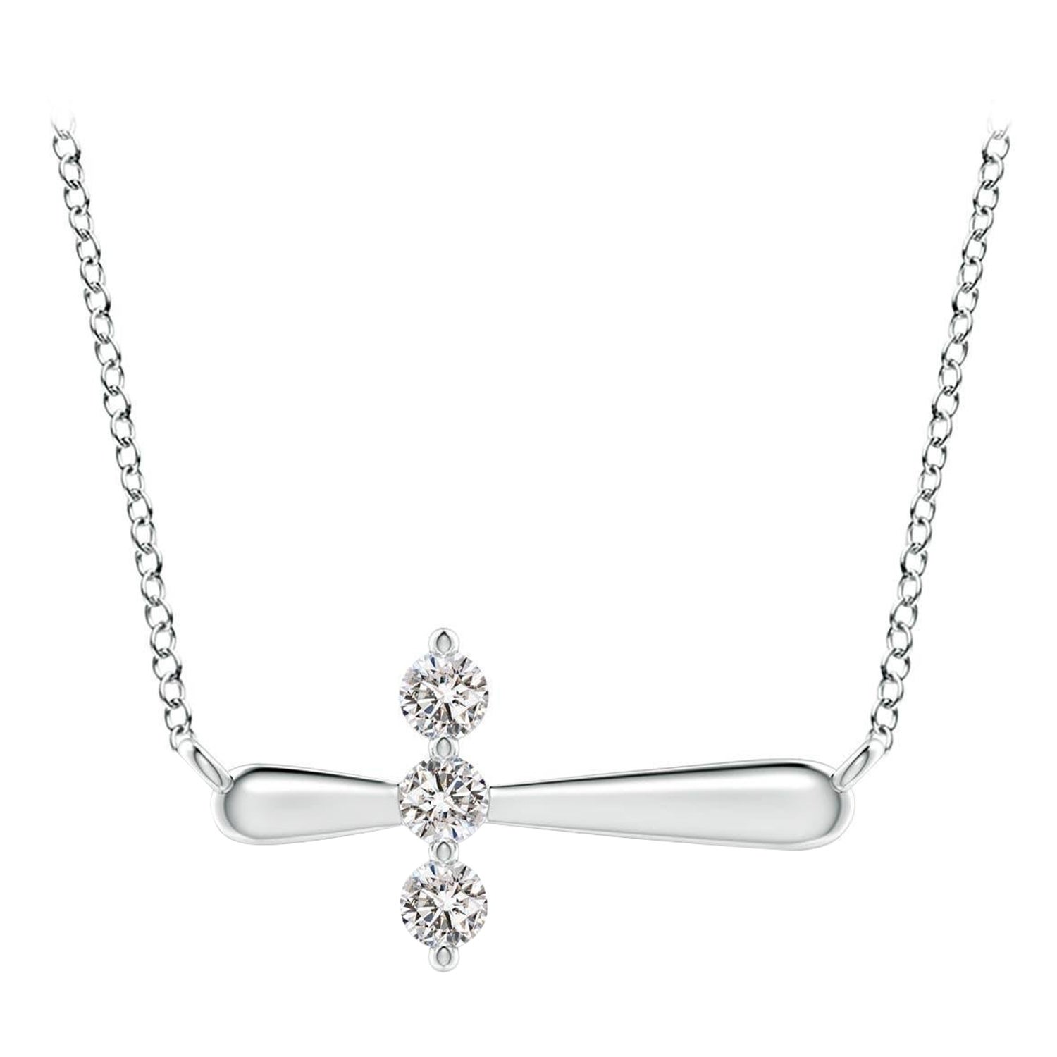Angara Natural Diamond Sideways Cross Necklace in 14K White Gold for Women