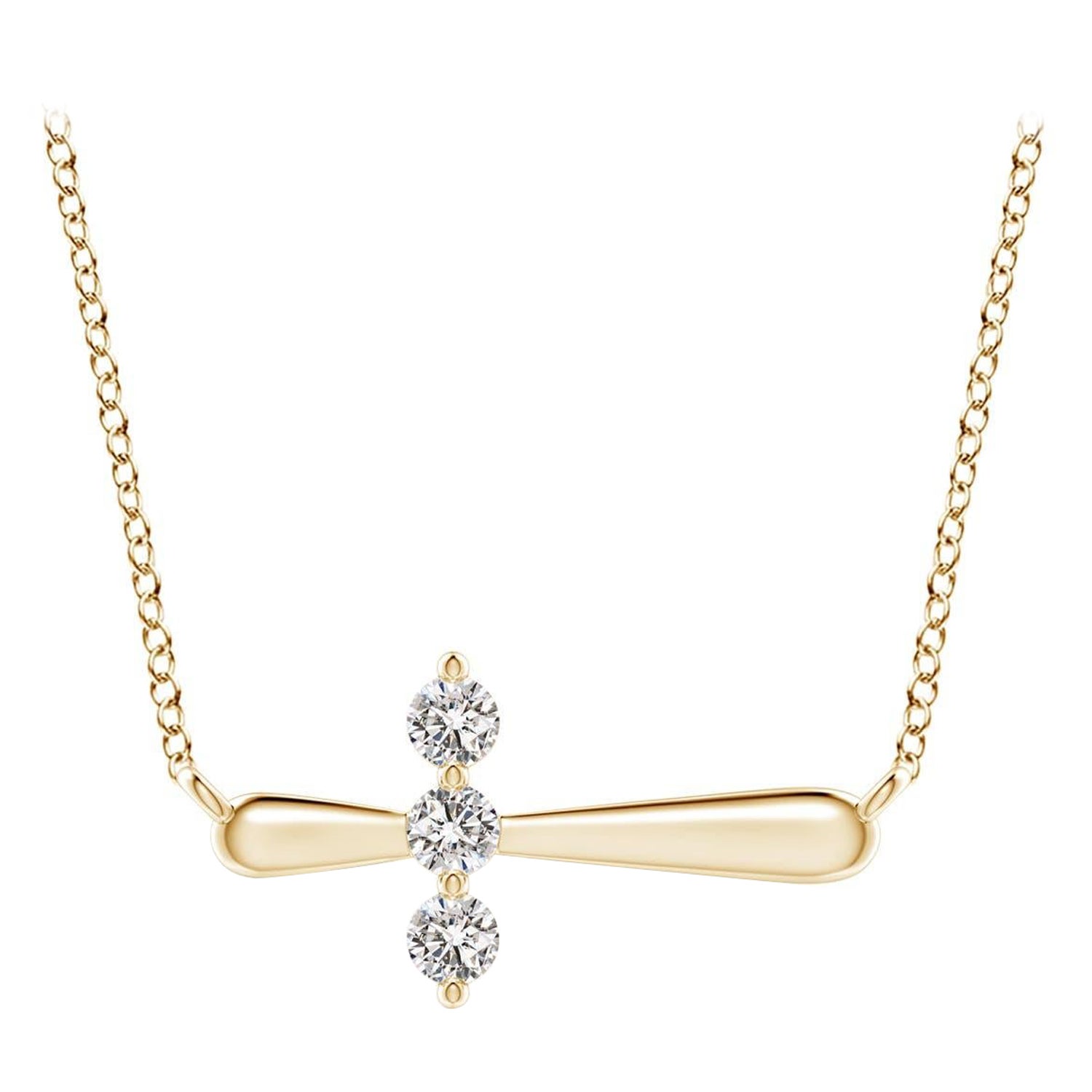Angara Natural Diamond Sideways Cross Necklace in 14K Yellow Gold for Women