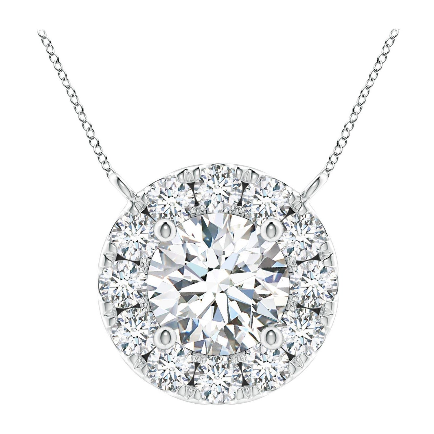 Angara Natural Round Diamond Necklace with Halo in Platinum for Women