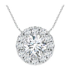 Angara Natural Round Diamond Necklace with Halo in Platinum for Women