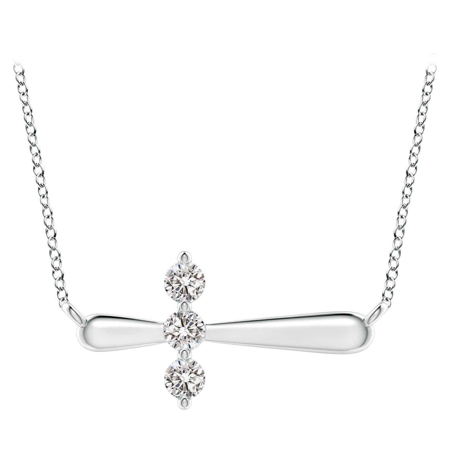 Angara Natural Diamond Sideways Cross Necklace in 14K White Gold for Women For Sale