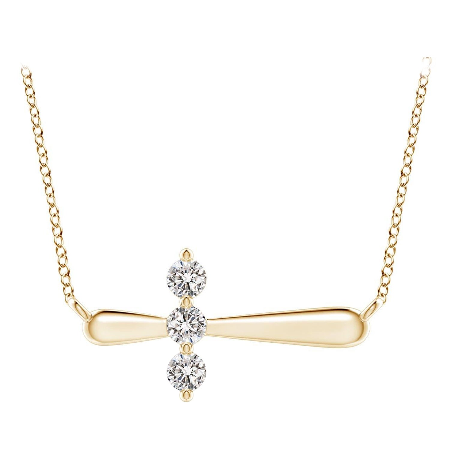 Angara Natural Diamond Sideways Cross Necklace in 14K Yellow Gold for Women