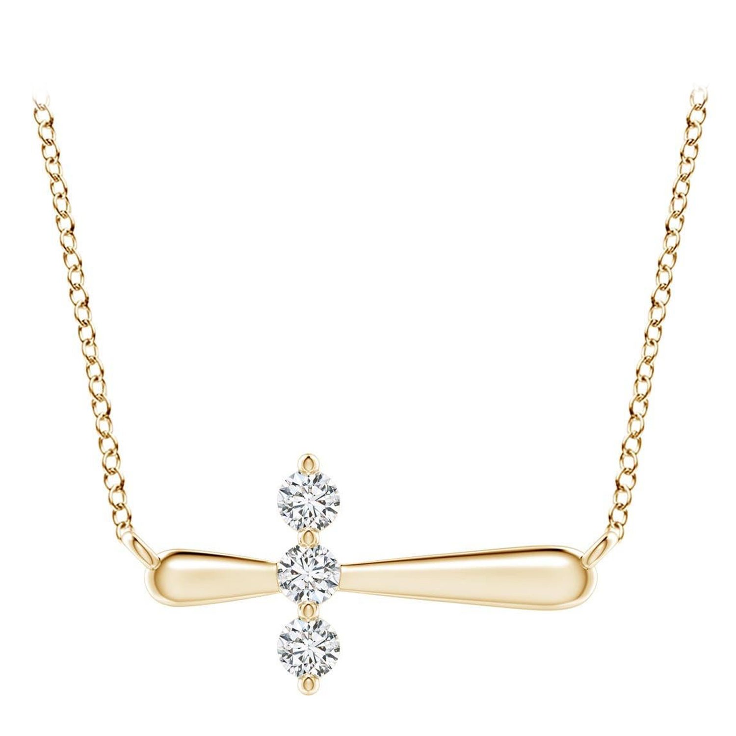 Angara Natural Diamond Sideways Cross Necklace in 14K Yellow Gold for Women