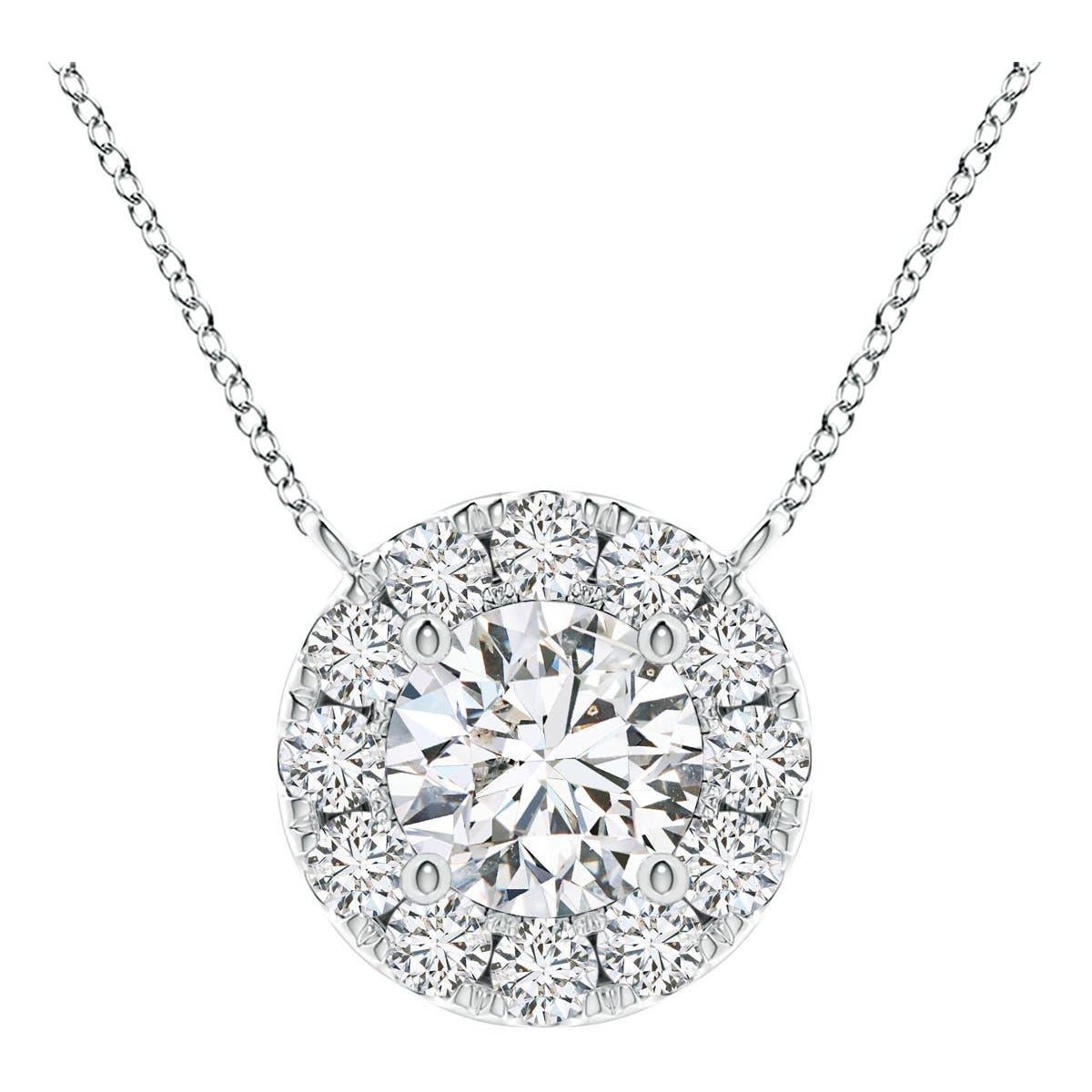 Angara Natural Round Diamond Necklace with Halo in Platinum for Women