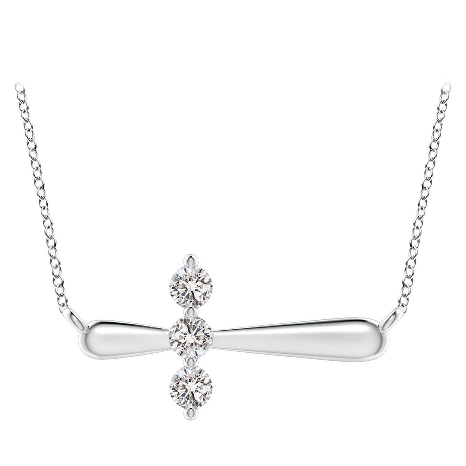 Angara Natural Diamond Sideways Cross Necklace in 14K White Gold for Women
