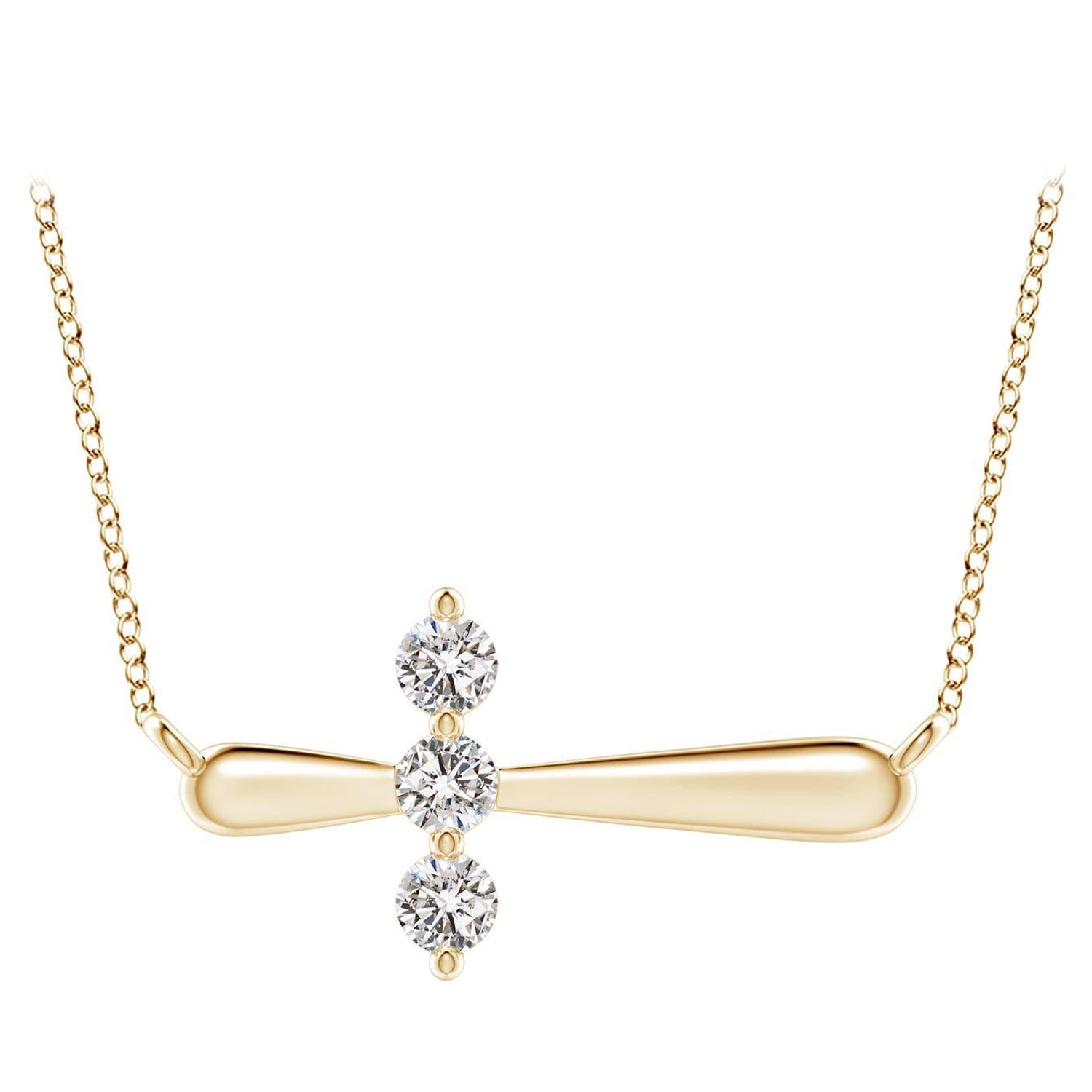Angara Natural Diamond Sideways Cross Necklace in 14K Yellow Gold for Women