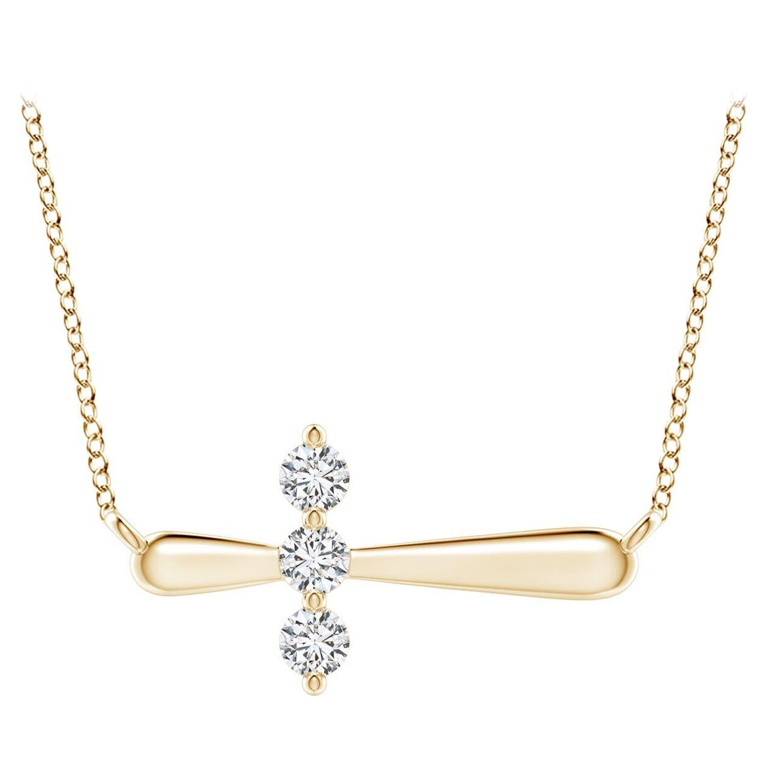 Angara Natural Diamond Sideways Cross Necklace in 14K Yellow Gold for Women