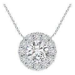 Angara Natural Round Diamond Necklace with Halo in Platinum for Women